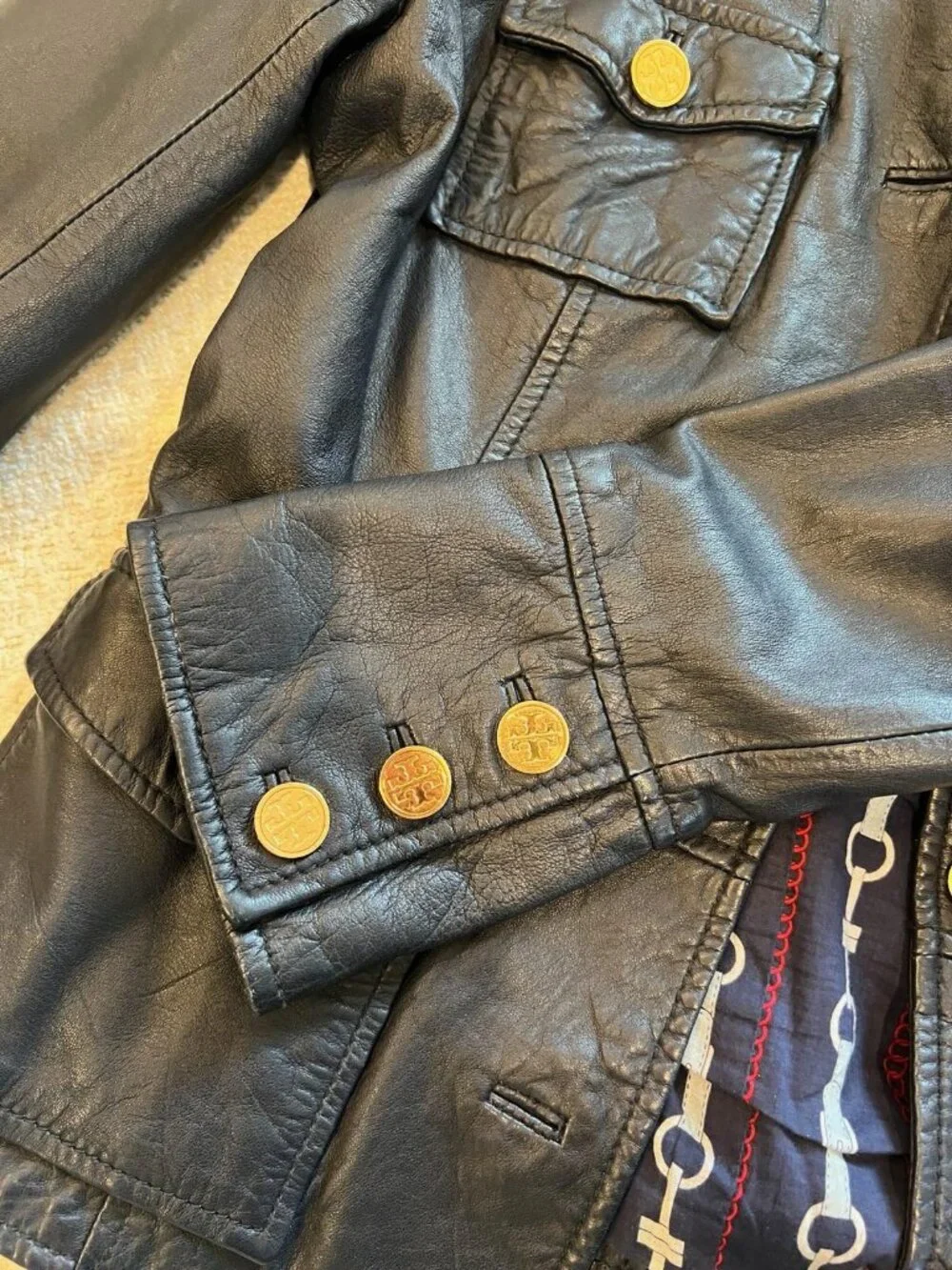 Tory Burch Black Leather Military Style Jacket Sz XS